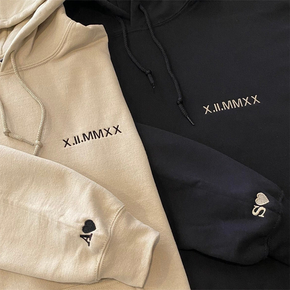 👩‍❤️‍👨Personalisation Roman Numeral  Hoodie Embroidery