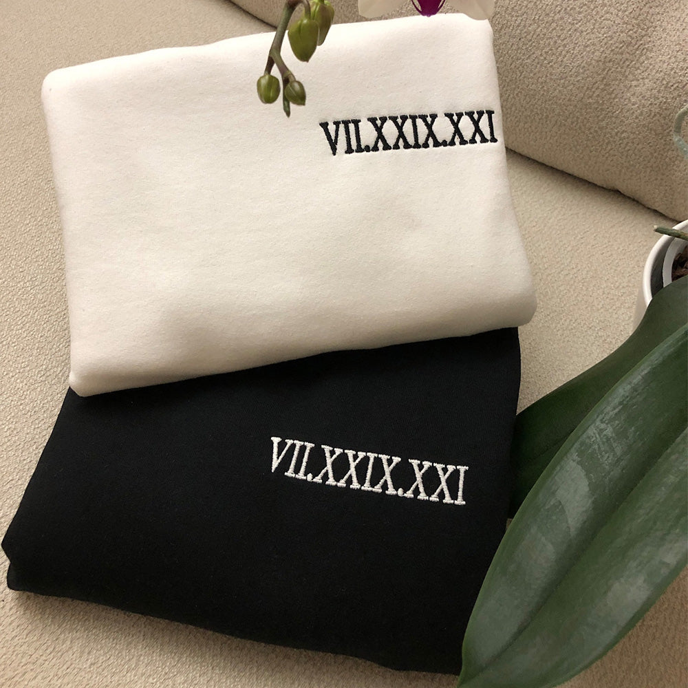 👩‍❤️‍👨Personalisation Roman Numeral  Hoodie Embroidery