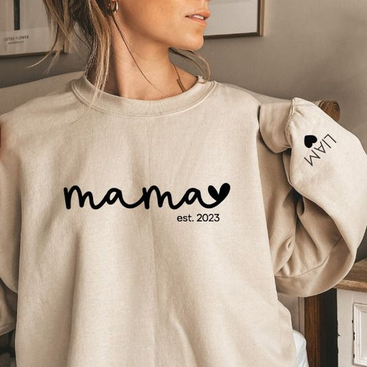 💕Personalized Mama Sweatshirt,with Kids Names On the Sleeve,Gift for Mom