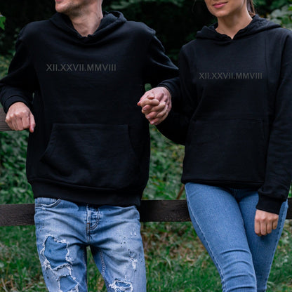 👩‍❤️‍👨Personalisation Roman Numeral  Hoodie Embroidery