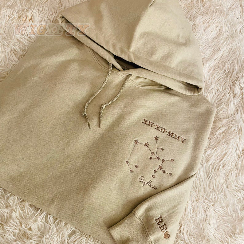 Personalisation Roman date constellation Hoodie Embroidery