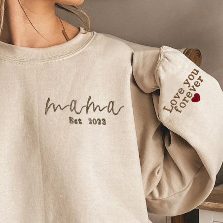 💕Personalized Embroidered EST Mom Sweatshirt - Custom Gift for Mom