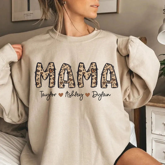 💕Custom Mama Sweatshirt,Mama Shirt with Names, Leopard Mama Gift for Mom