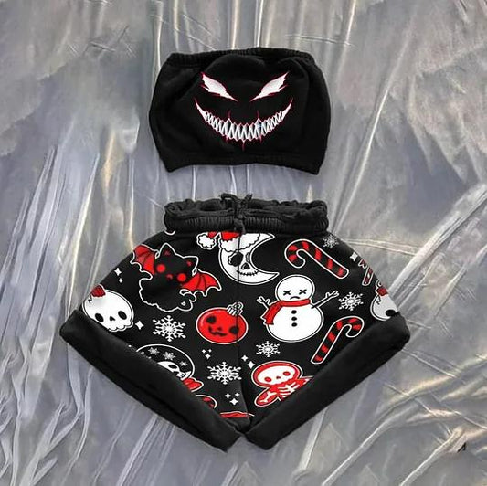 Halloween Print Bandeau Shorts Set